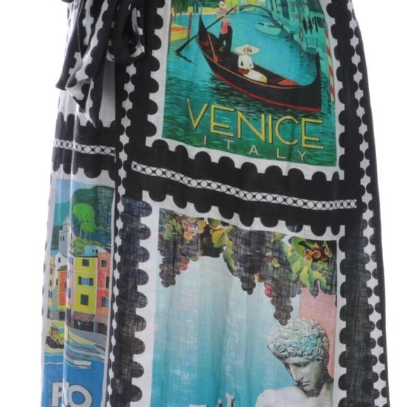Mary Katrantzou Plunging V-Neck Maxi Dress in Postage Stamp Printed Linen - Picture 8 of 8
